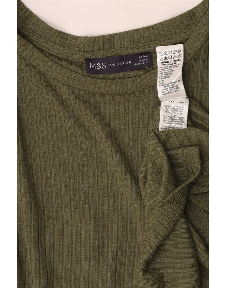 Marks & Spencer Robe droite à manches longues pour femme UK 14 Large Kaki Polyester