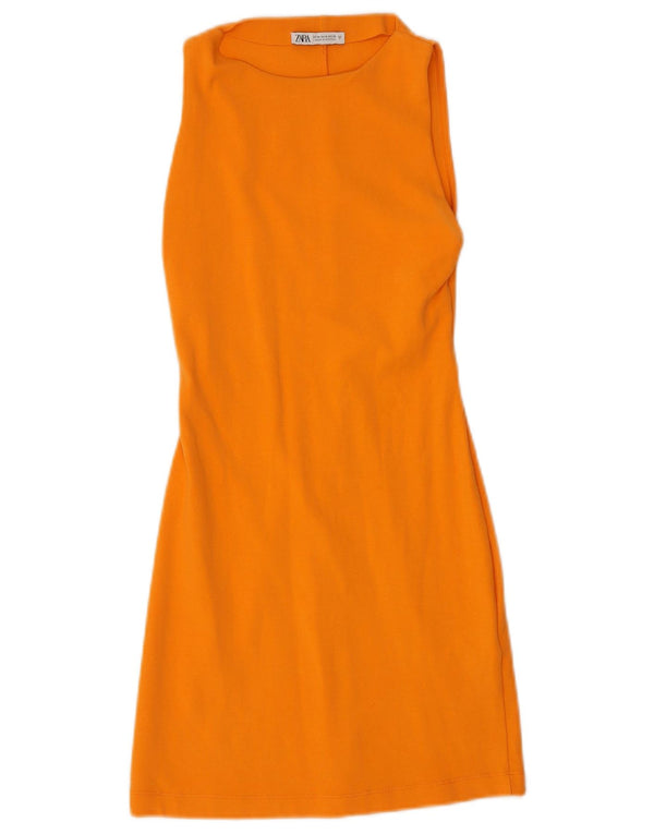 Zara Robe trapèze sans manches pour femme UK 12 Coton orange moyen