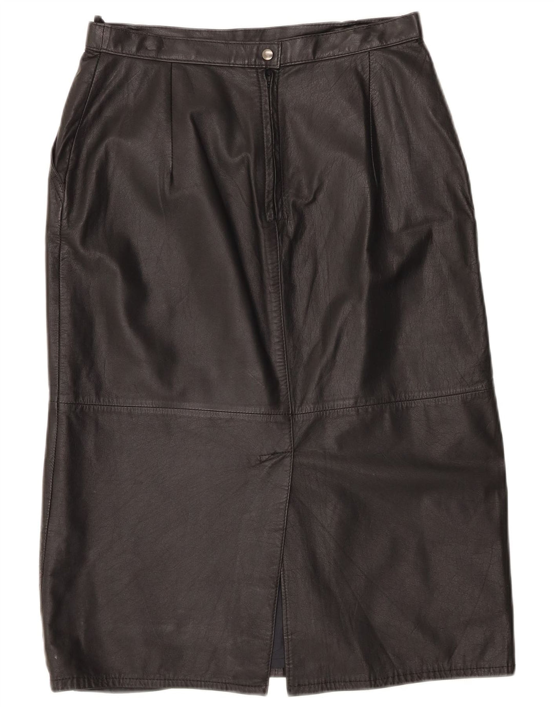 jupe en cuir taille haute femme vintage UK 16 Large W30 Noir