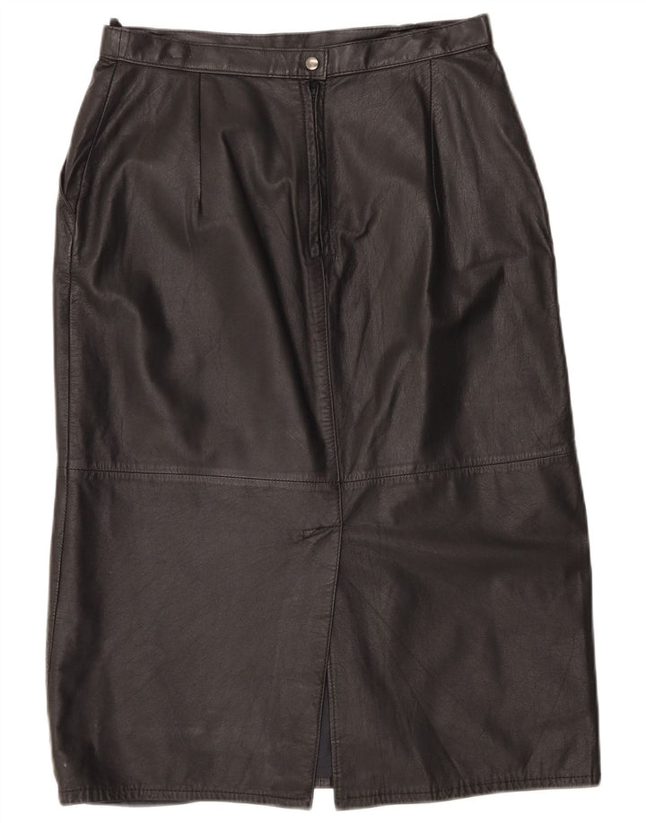 jupe en cuir taille haute femme vintage UK 16 Large W30 Noir