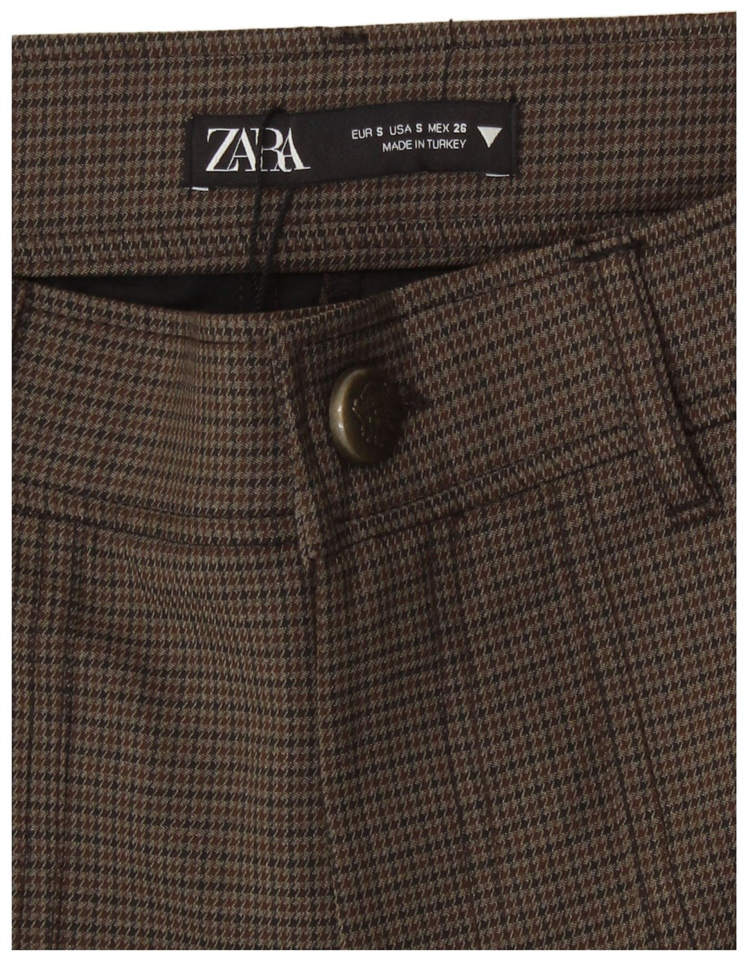 Zara Short taille haute décontracté pour femme Petit W26 Marron Pied-de-poule Polyester