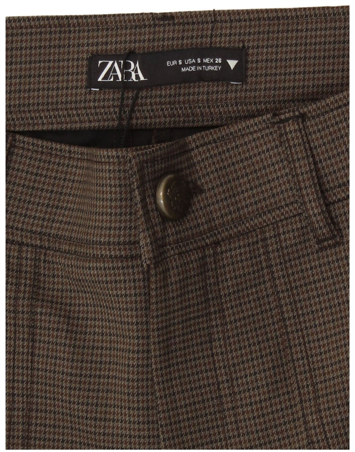 Zara Short taille haute décontracté pour femme Petit W26 Marron Pied-de-poule Polyester