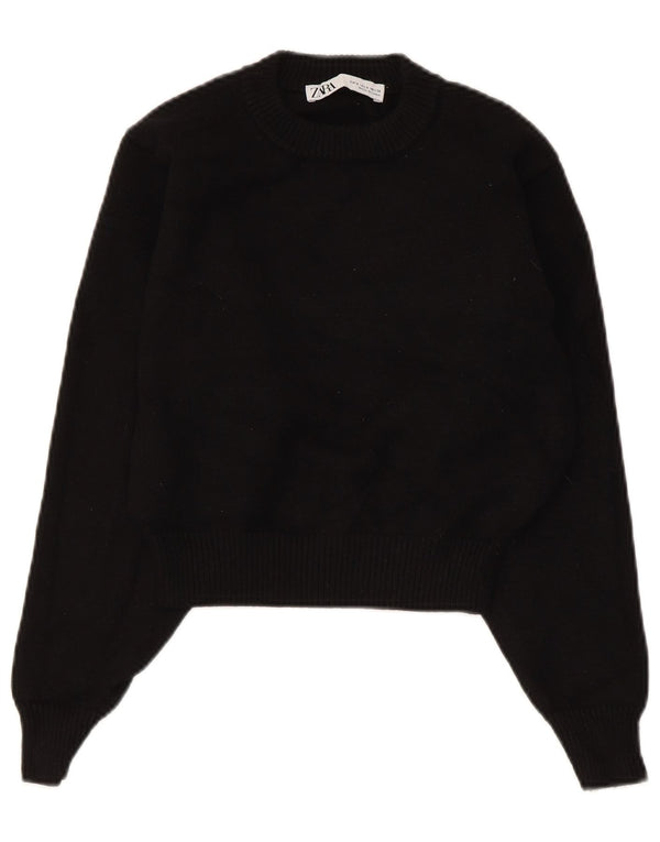 Zara Pull court à col rond pour femme UK 10 Small Noir Viscose