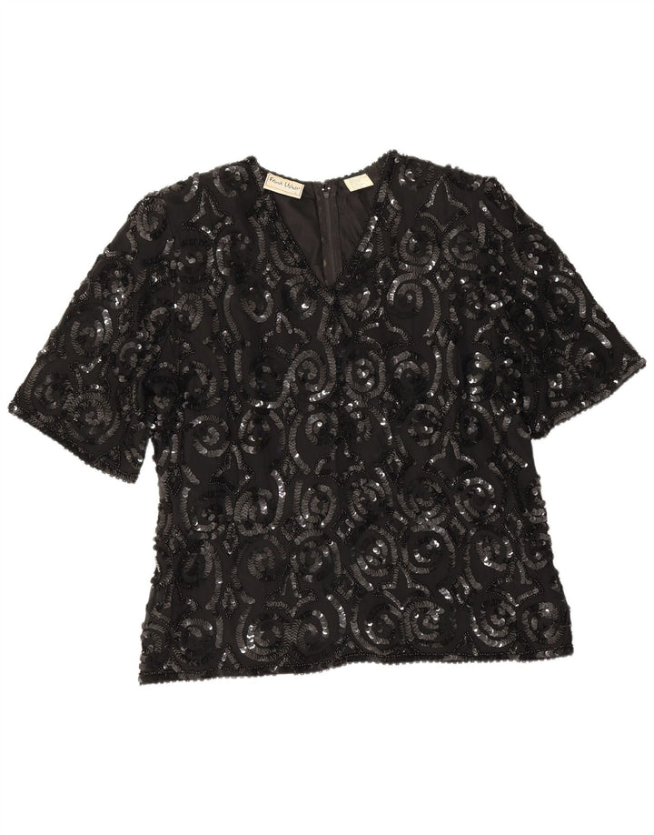 Frank Usher Chemisier pour femme UK 16 Grande soie noire