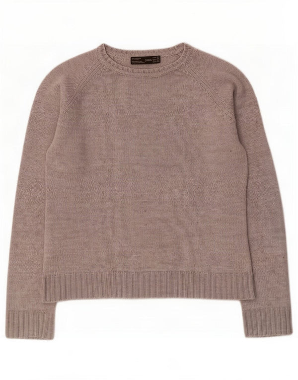 Zara Femme Pull Col Bateau UK 14 Grand Acrylique Gris