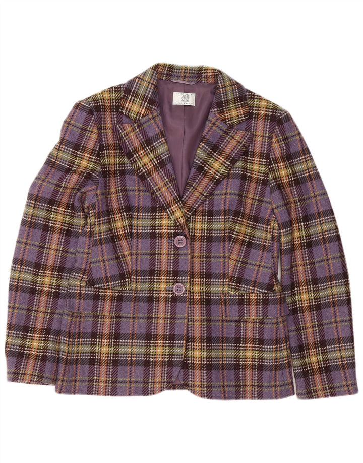 Alba Moda Veste blazer à 2 boutons pour femme UK 12 en laine d'agneau à carreaux violet moyen