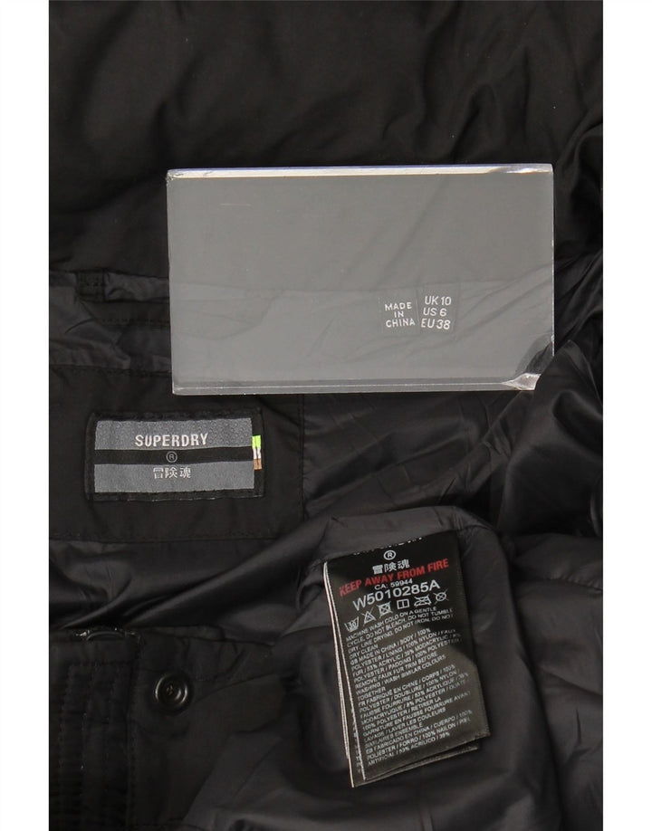 Superdry Manteau rembourré à capuche pour femme UK 10 Small Noir Polyester