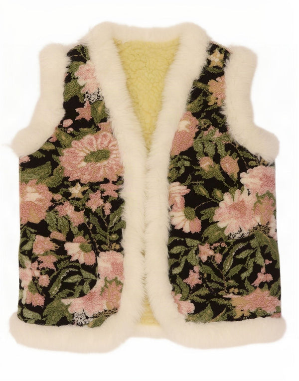 vintage Womens Open Sherpa Fleece Gilet IT 46 Grand Floral Multicolore