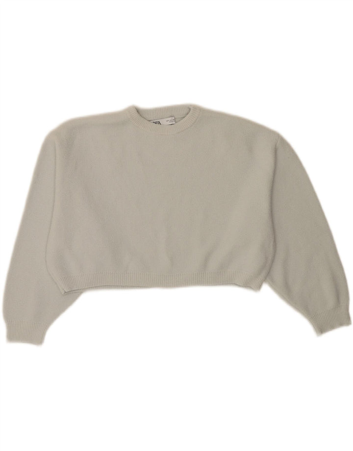 ZARA Womens Oversized Crop Crew Neck Jumper Sweater UK 10 Small Grey Vintage Zara and Second-Hand Zara from Messina Hembry 