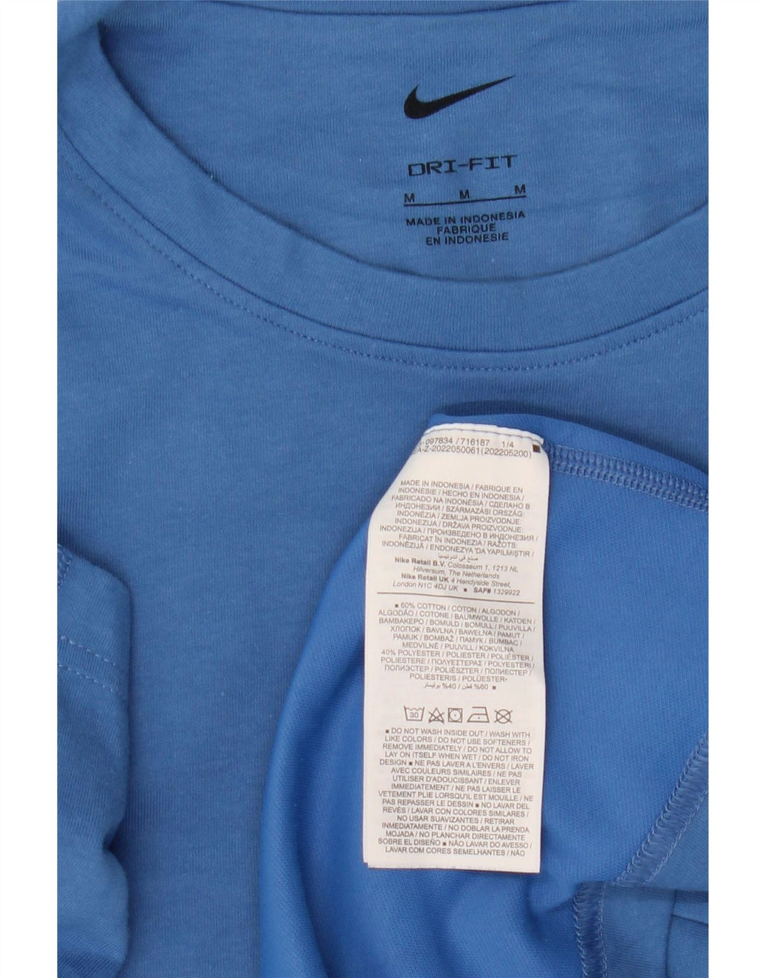 Nike Homme Dri Fit T-Shirt Haut Bleu Moyen Coton