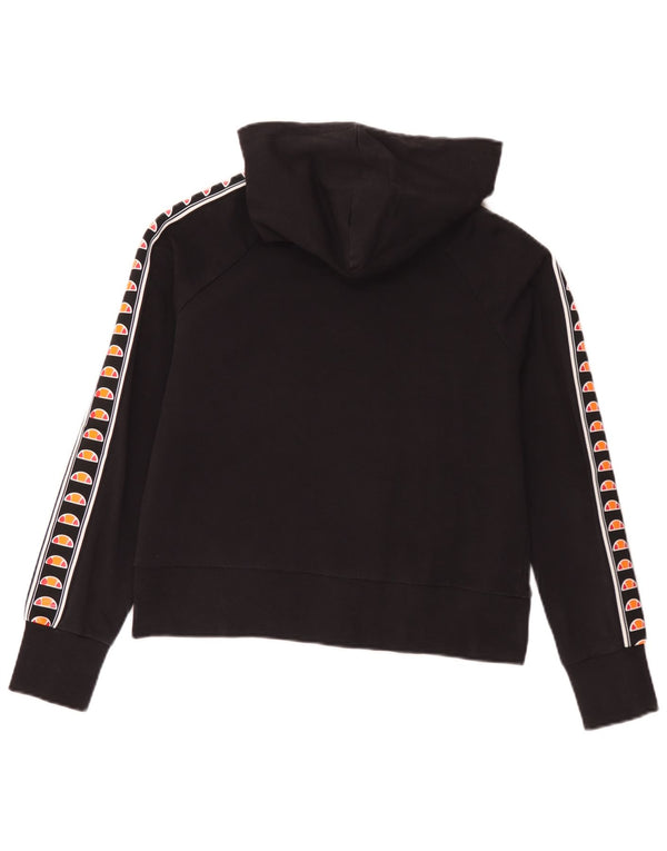 Ellesse Pull à capuche zippé graphique pour femme UK 14 Coton noir moyen