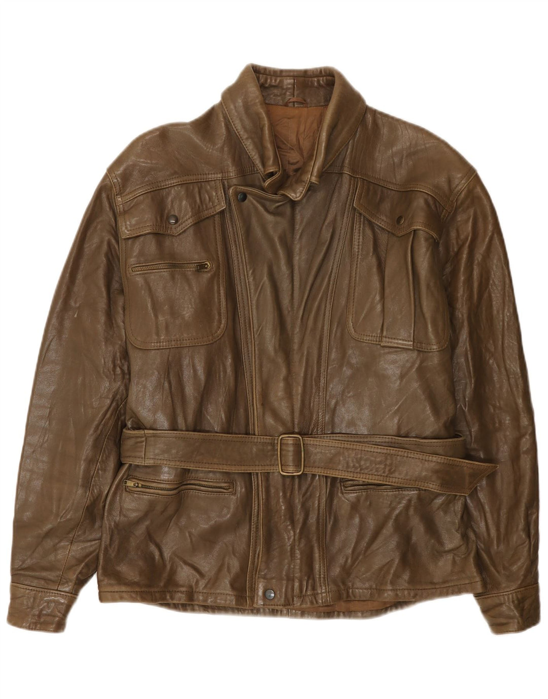 veste en cuir homme vintage IT 50 Grand cuir marron