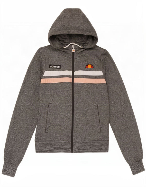 Ellesse Pull à capuche zippé pour femme UK 8 Petit Gris Colorblock Polyester