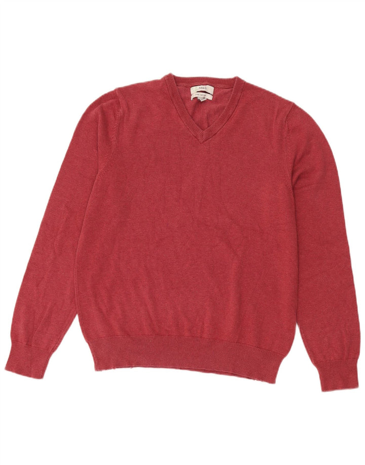 Marks & Spencer Pull col V pour homme en coton bordeaux moyen