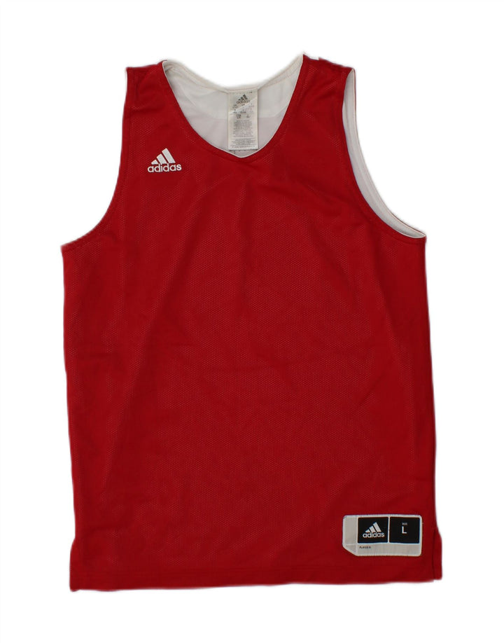 ADIDAS Boys Vest Top 13-14 Years Red Colourblock Polyester Vintage Adidas and Second-Hand Adidas from Messina Hembry 