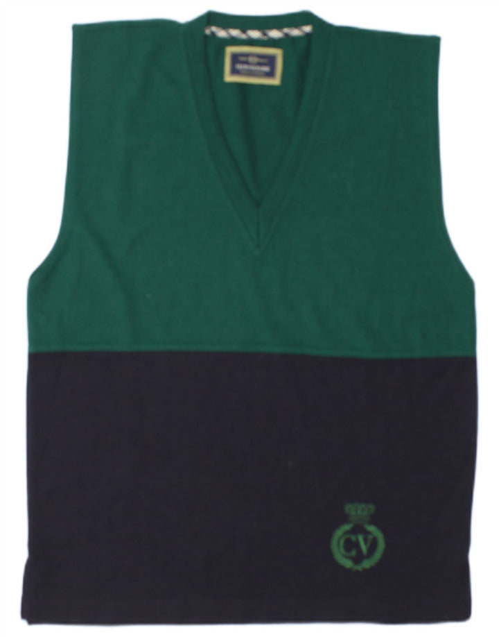 Club Voltaire Débardeur Gilet Homme Laine Colorblock Vert Moyen