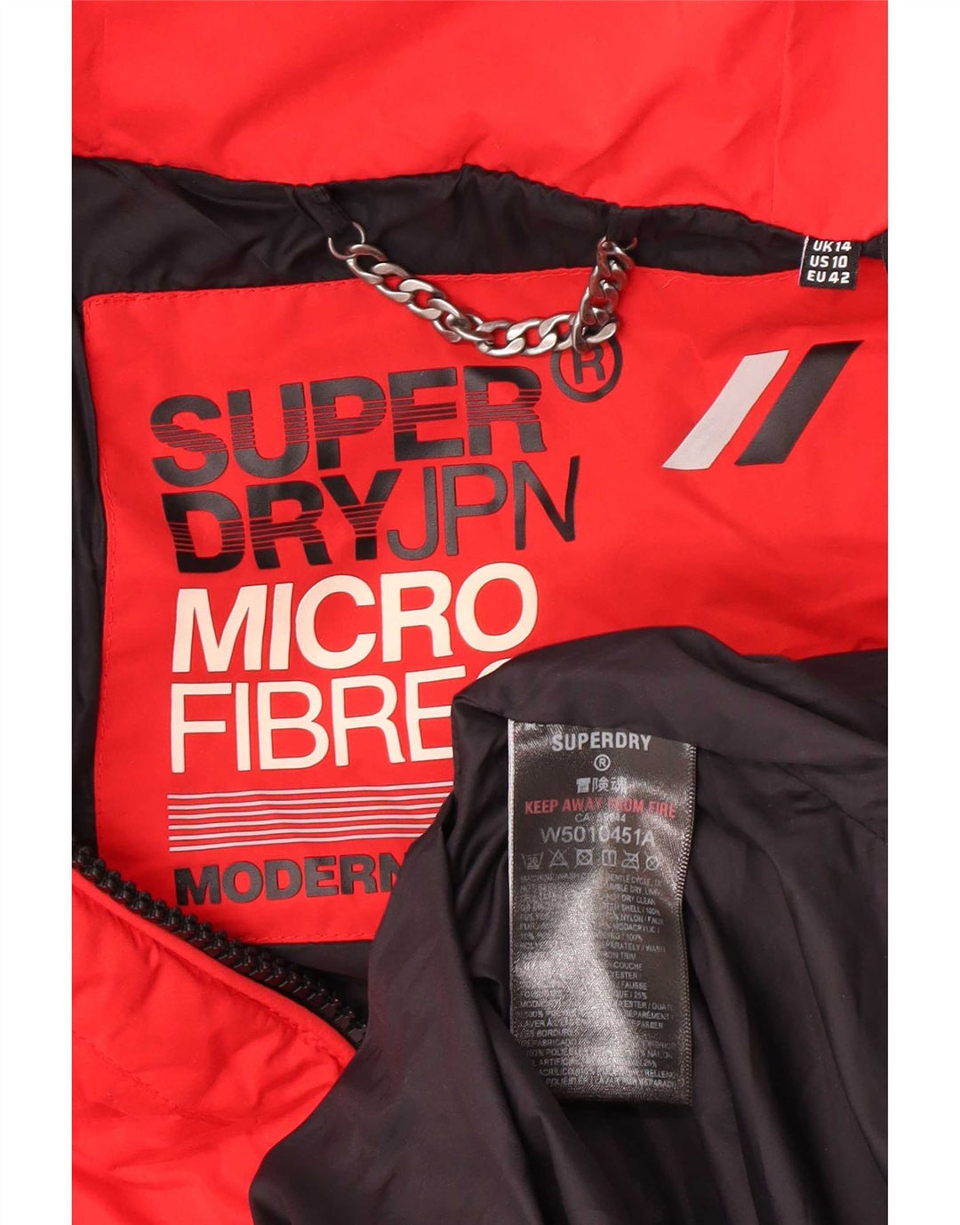 Superdry Manteau rembourré à capuche pour femme UK 14 Large Rouge Polyester