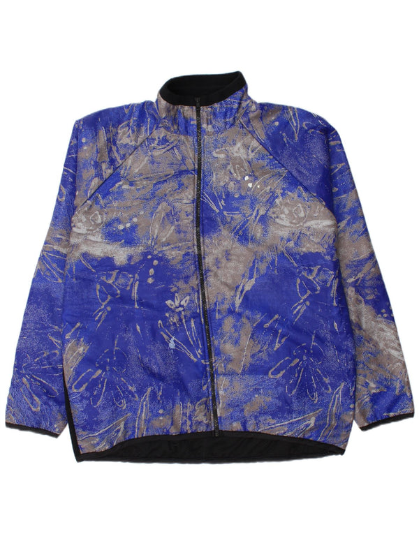 vintage Mens Survêtement Top Veste XL Bleu Floral Polyester