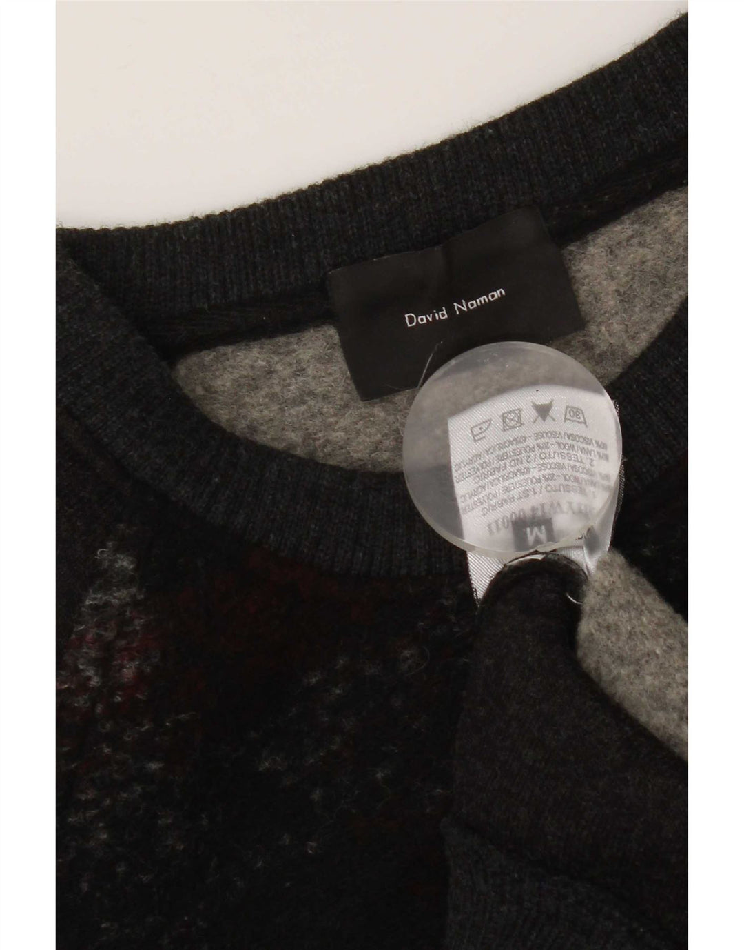 David Naman Pull à col rond pour homme en laine à carreaux gris moyen