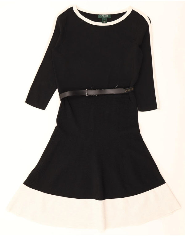 Ralph Lauren Robe pull à manches 3/4 pour femme UK 12 Noir moyen Colourblock
