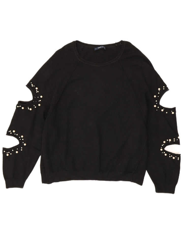 ZARA Pull surdimensionné à col bateau pour femme UK 14 Noir moyen