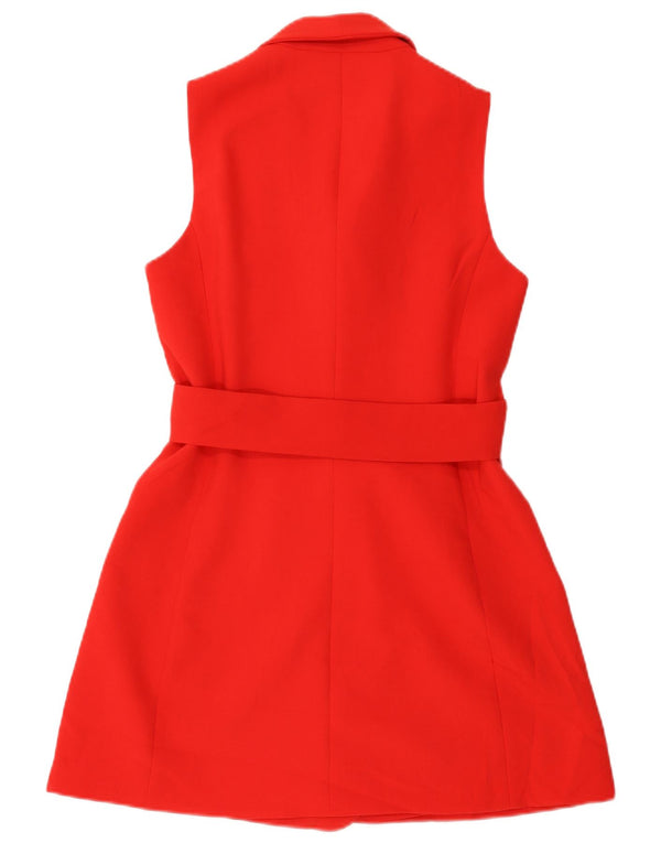 Zara Femme Gilet Long à Double Boutonnage UK 10 Petit Polyester Rouge