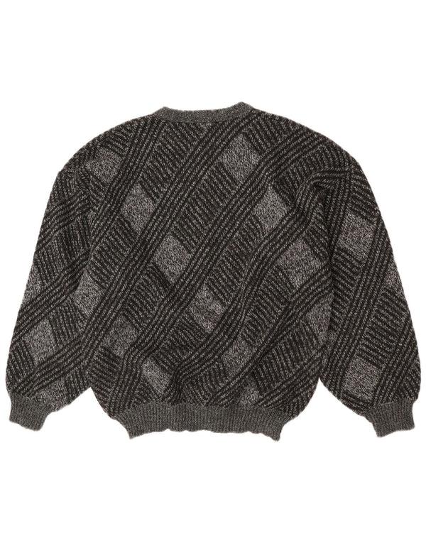 vintage Mens Crew Neck Jumper Pull IT 52/54 XL Gris Argyle/Diamant