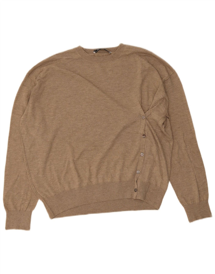 Zara Pull à col rond pour femme UK 14 Polyester beige moyen