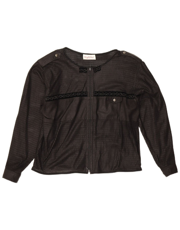 Byblos Womens Crop See Through Cardigan Top UK 16 Grand Noir Géométrique