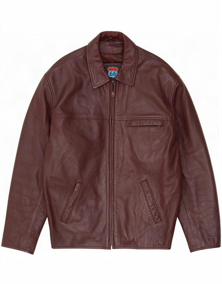 Route 66 Veste en cuir pour homme UK 40 Large Bordeaux