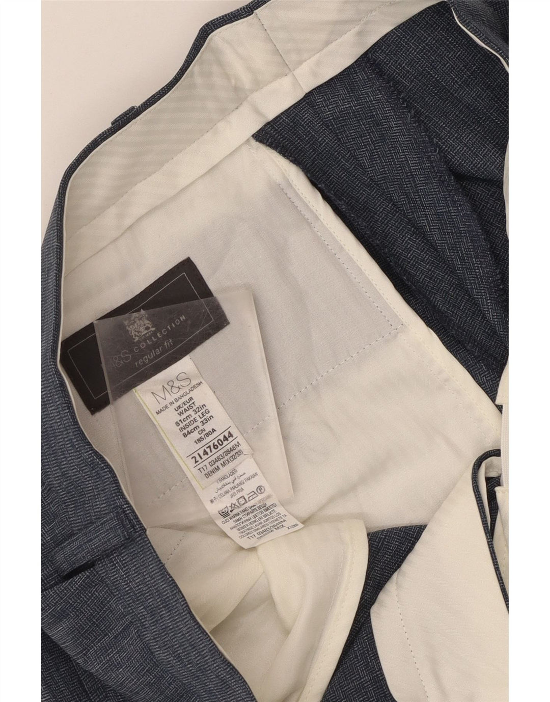 Marks & Spencer Pantalon de costume coupe classique pour homme W32 L33 Bleu Polyester