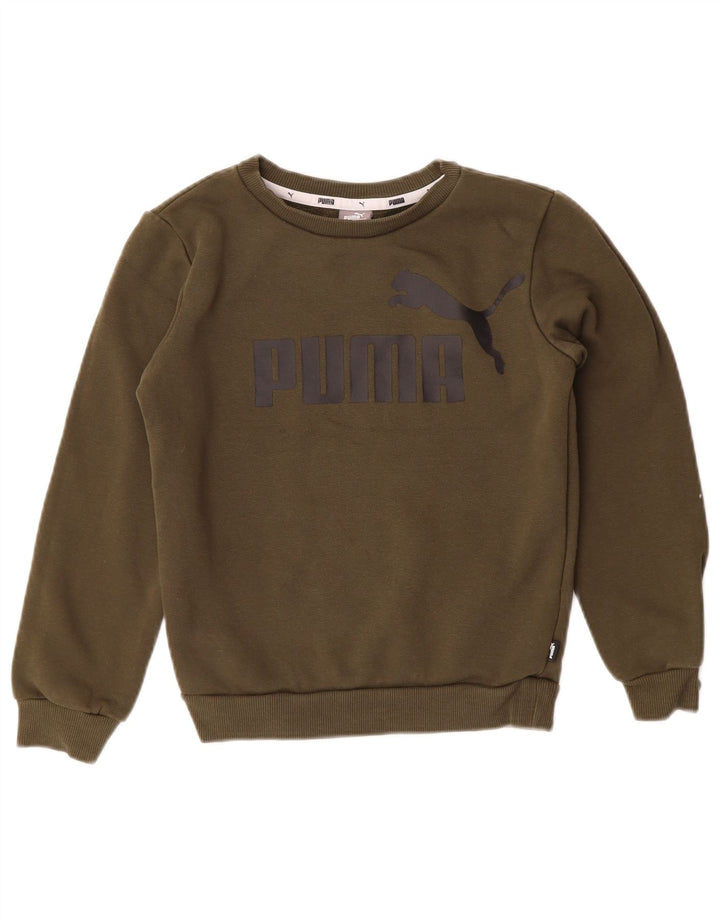 PUMA Boys Graphic Sweatshirt Jumper 9-10 Years Khaki Cotton