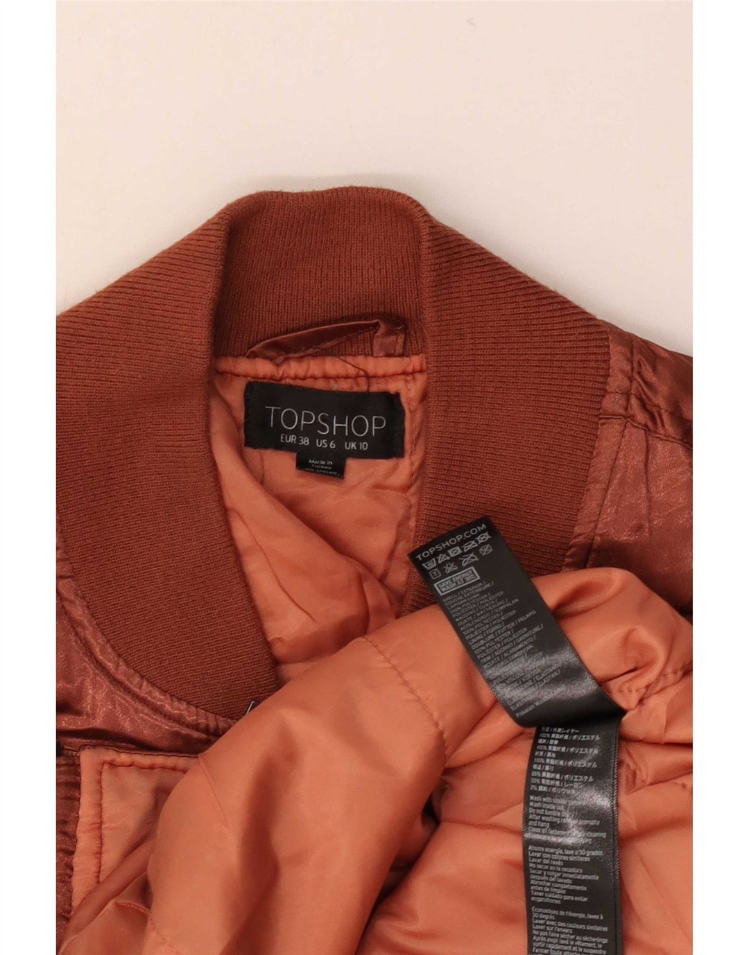 Topshop Veste bomber surdimensionnée pour femme UK 10 Petit Marron Polyester