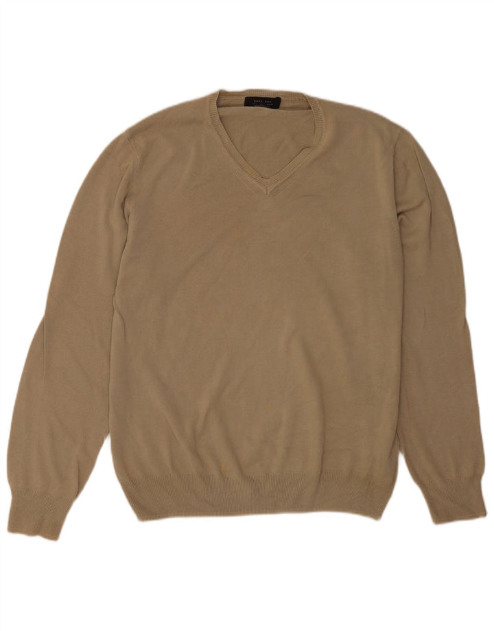 Zara Pull col V pour homme en coton marron Taille L