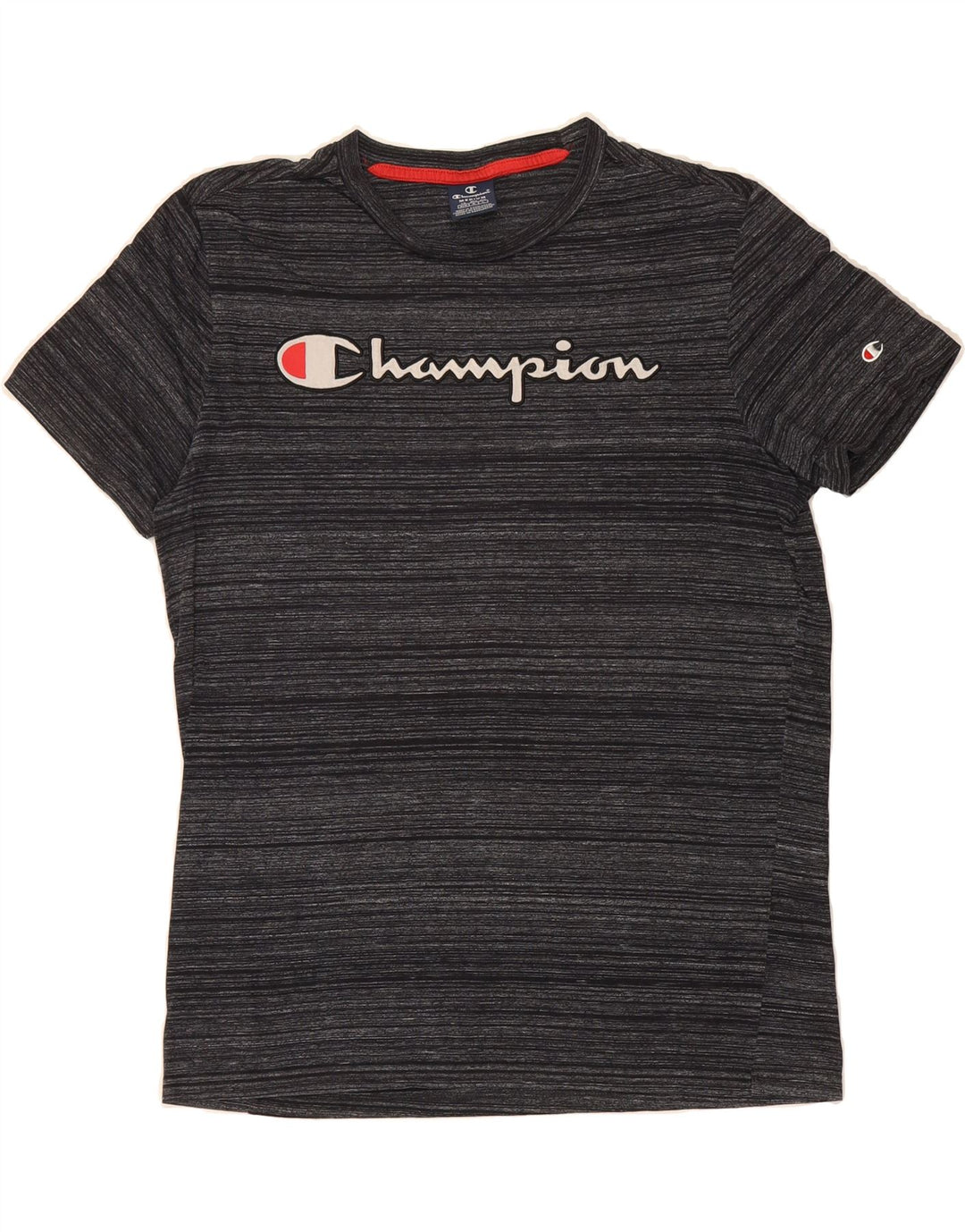 CHAMPION Mens Graphic T-Shirt Top Medium Grey Striped Vintage Champion and Second-Hand Champion from Messina Hembry 