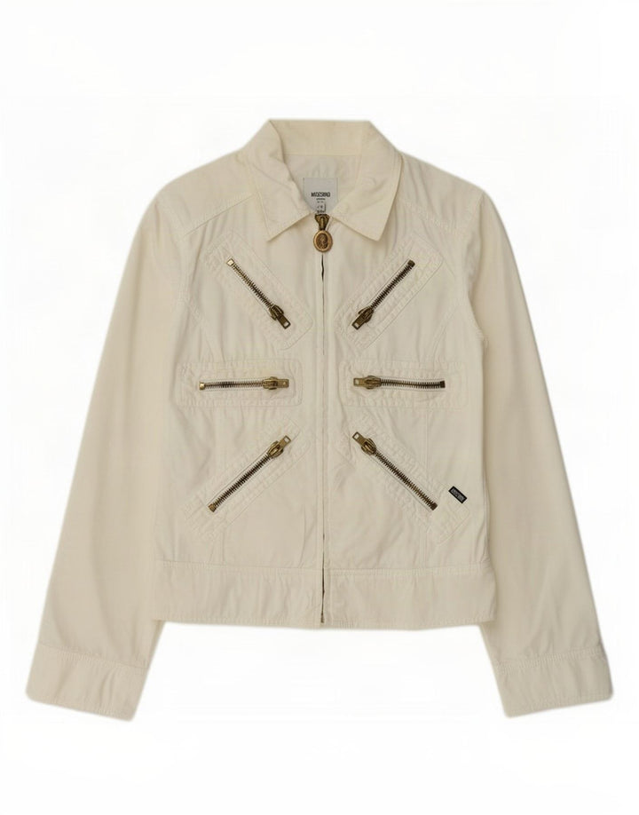 Moschino Veste Bomber Femme UK 12 Medium Off White Coton