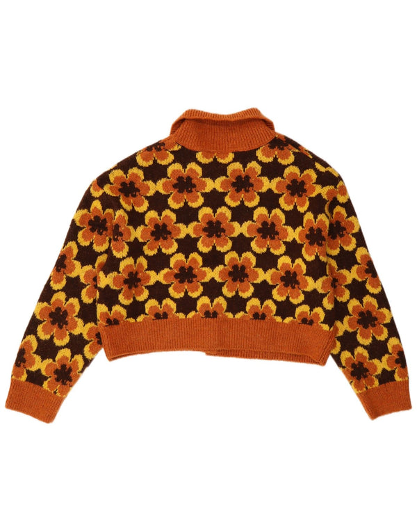 Zara Cardigan court surdimensionné pour femme UK 10 Petit motif floral orange