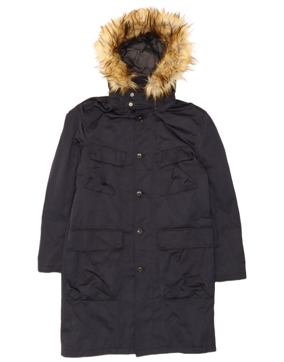 Zara Parka à capuche pour homme UK 40 Large Noir Polyester