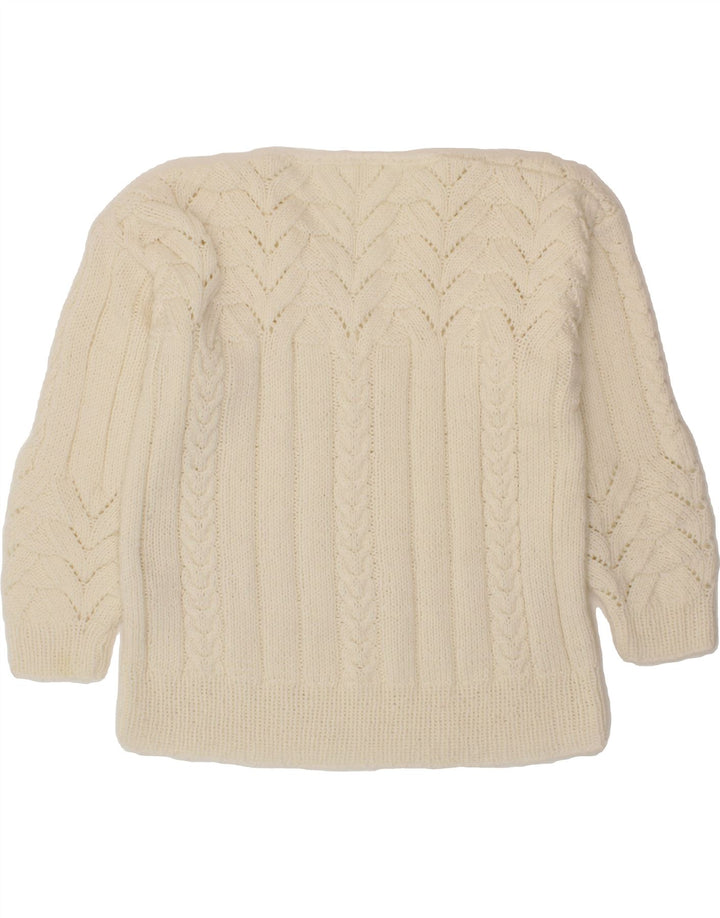 VINTAGE Womens V-Neck Jumper Sweater UK 14 Large White Vintage Vintage and Second-Hand Vintage from Messina Hembry 