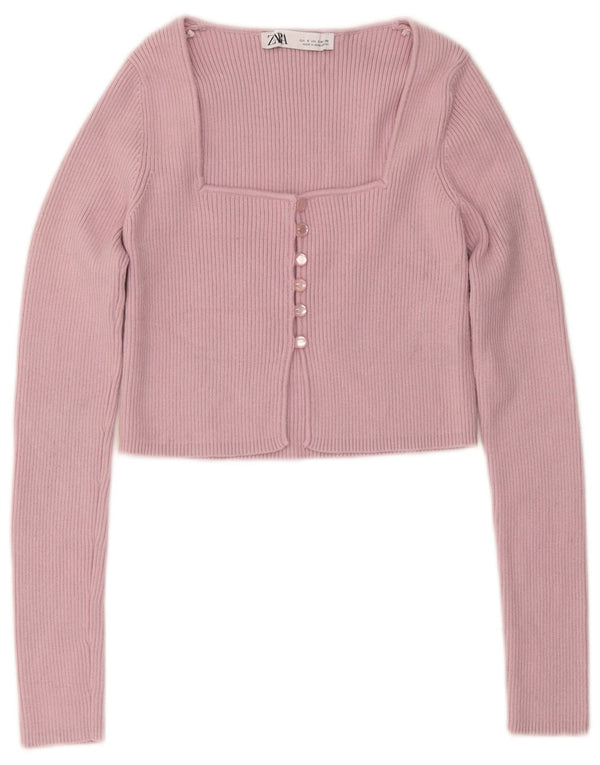 Zara Womens Crop Cardigan Top UK 8 Petit Nylon Rose