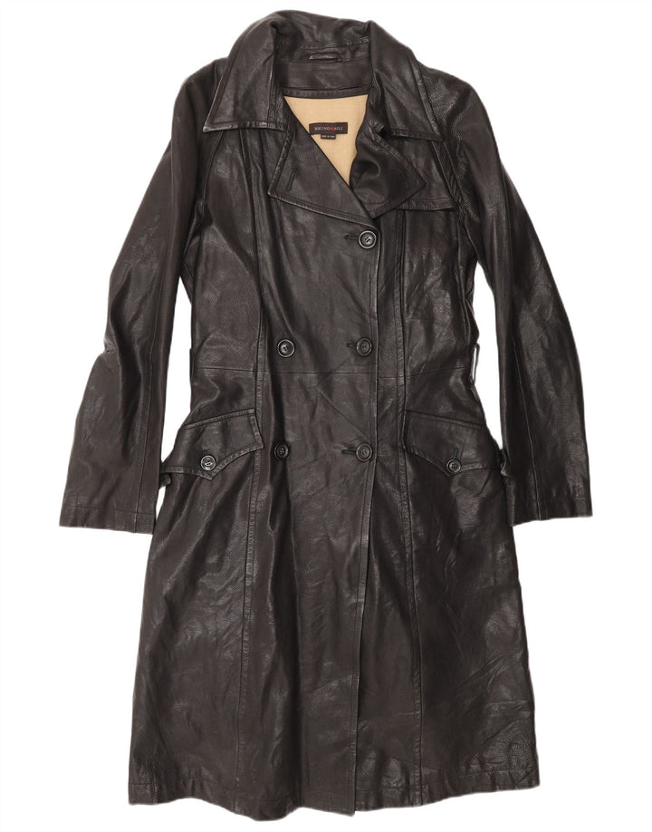 Bruno Magli Manteau en cuir à double boutonnage pour femme UK 12 Cuir noir moyen