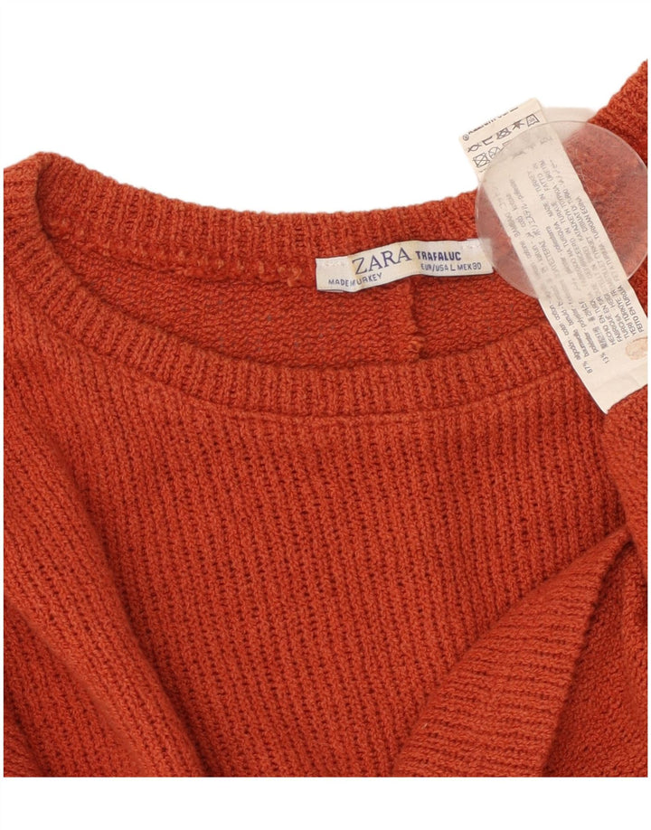 ZARA Femme Trafaluc Crop Boat Neck Jumper Pull UK 16 Large Marron