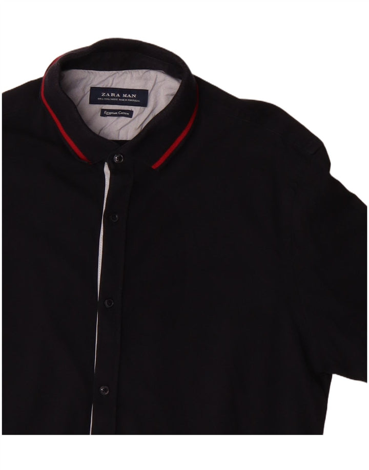 Zara Chemise à manches courtes pour hommes Large Bleu Marine