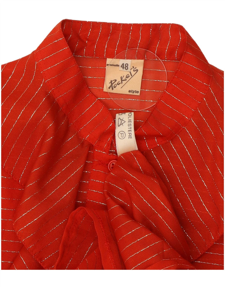 vintage Femmes Ruffle Front Blouse Top IT 48 XL Rouge Rayé Polyester