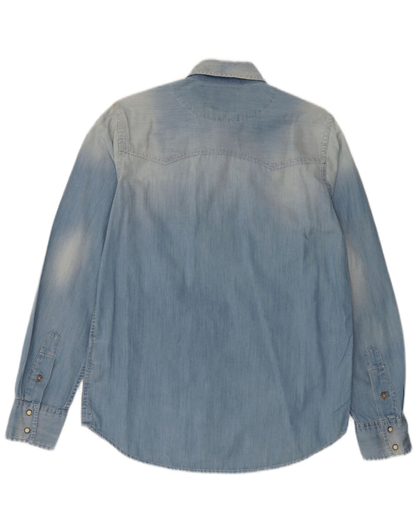 Marlboro Classics Chemise en jean coupe slim délavée à l'acide pour homme en coton bleu moyen