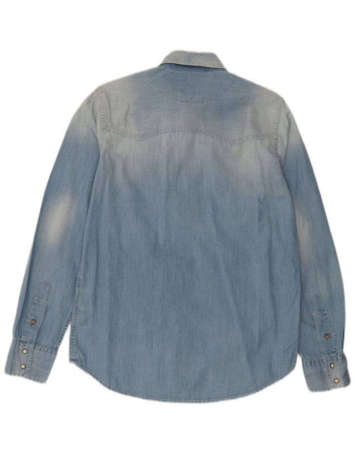 Marlboro Classics Chemise en jean coupe slim délavée à l'acide pour homme en coton bleu moyen