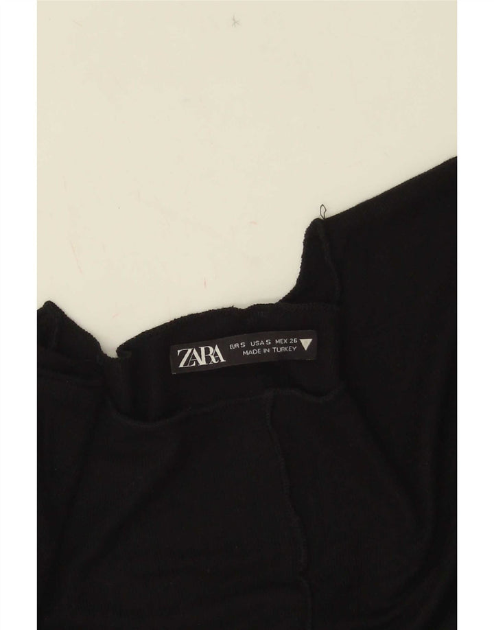 Zara Womens Crop Top Manches Longues UK 8 Petit Noir