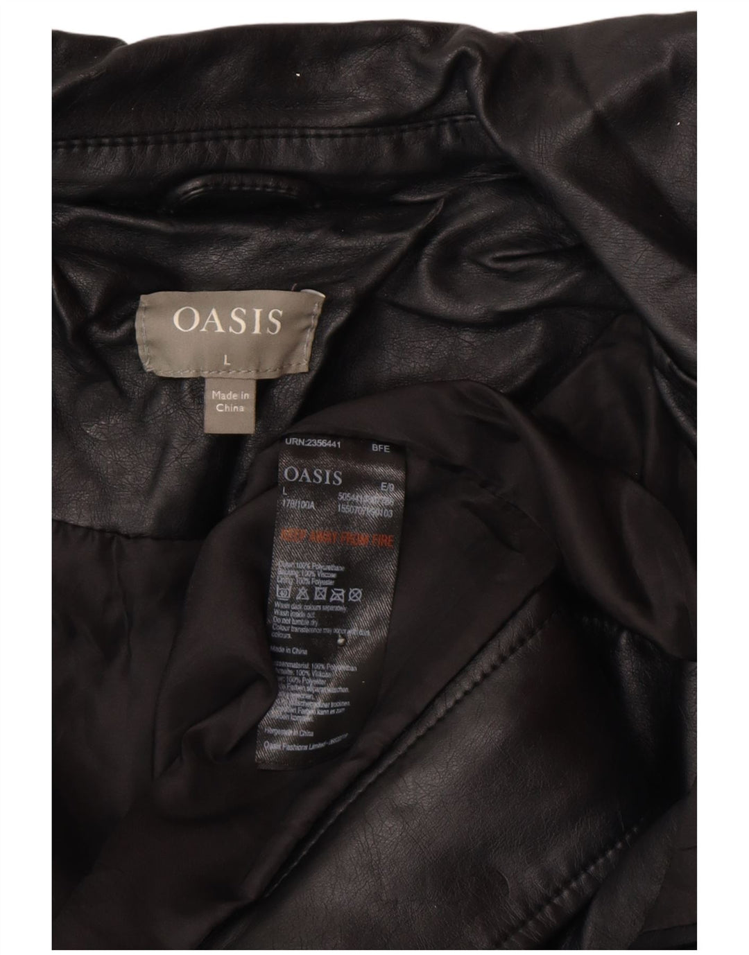 Oasis Veste de motard en simili cuir pour femme UK 16 Large Noir Polyéthylène