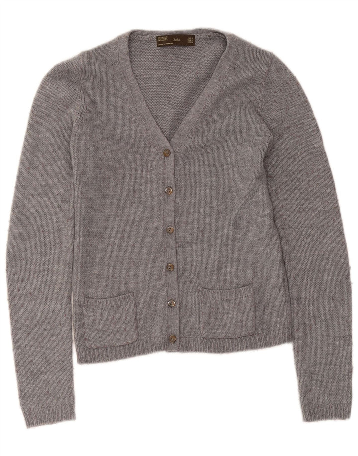 Zara Womens Cardigan Sweater UK 12 Acrylique moucheté gris moyen