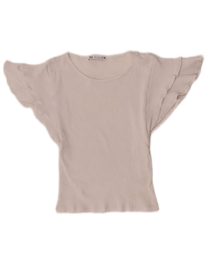 Zara Womens Crop Batwing Blouse Top UK 8 Petit Coton Blanc